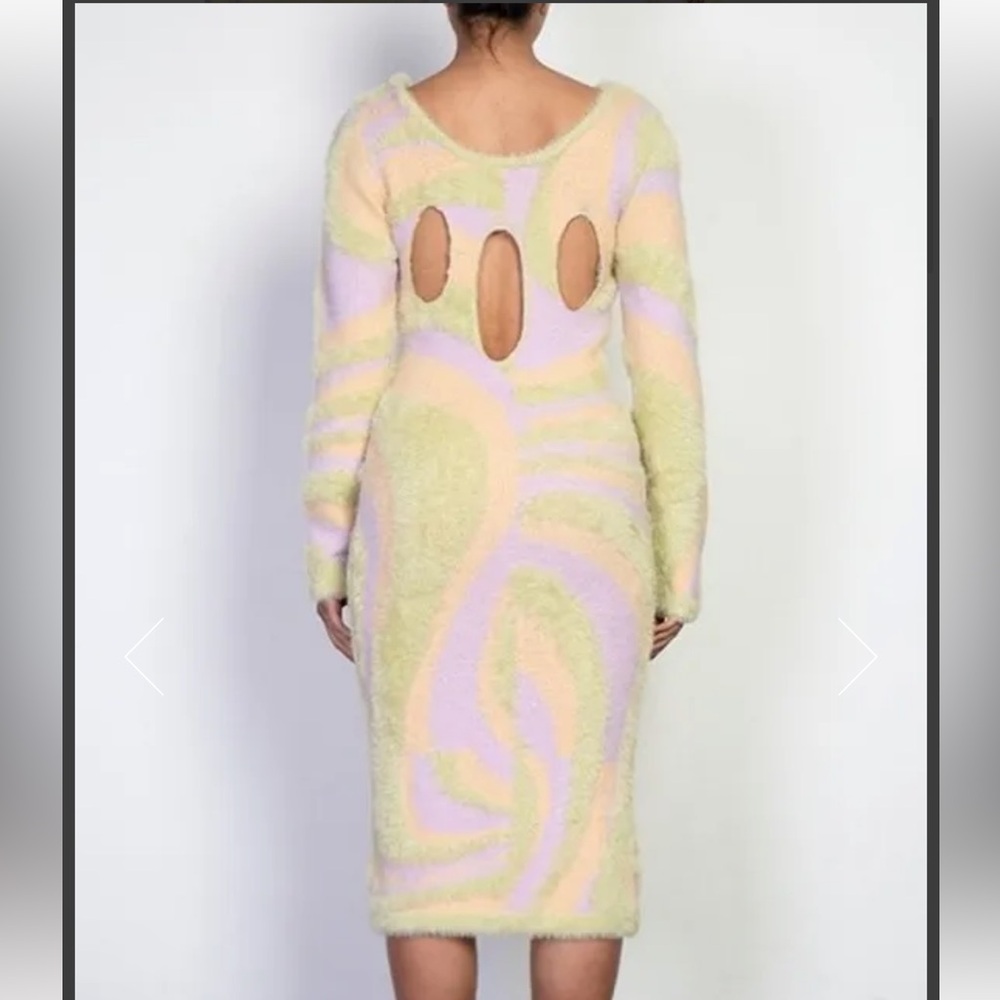 Rehab Lab Abstract Long Sleeve Eyelash Knit Sweater MIDI Dress Small